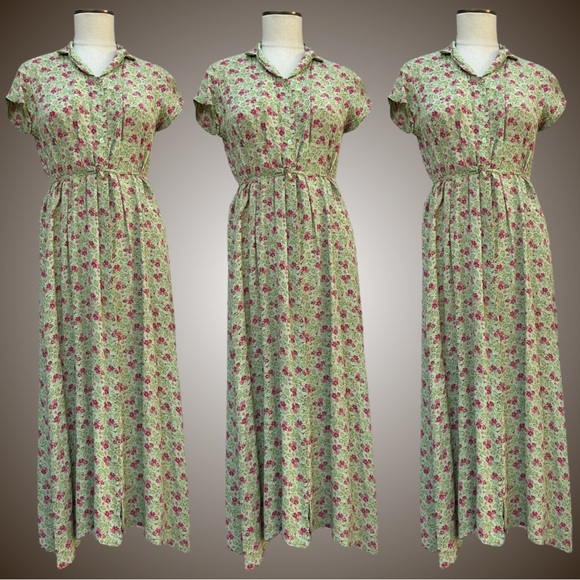 🔥SOLD🔥VINTAGE 90s Perfection Floral Button Up Maxi Dress - Picture 4 of 7